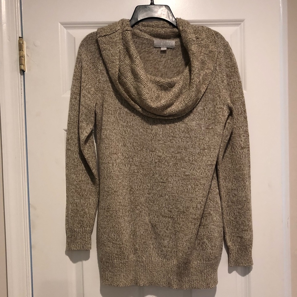 Beige/ Brown Cardigan, gold glitter Cowl Neck